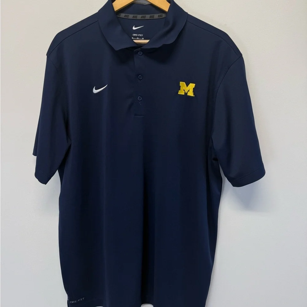 Nike Dri-Fit Michigan Wolverines Football Navy Polo Shirt Embroidered Men’s XL